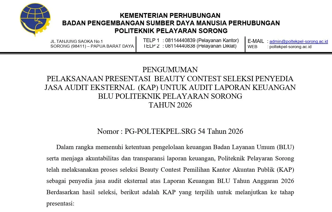 Banner image from the Politeknik Pelayaran Sorong website