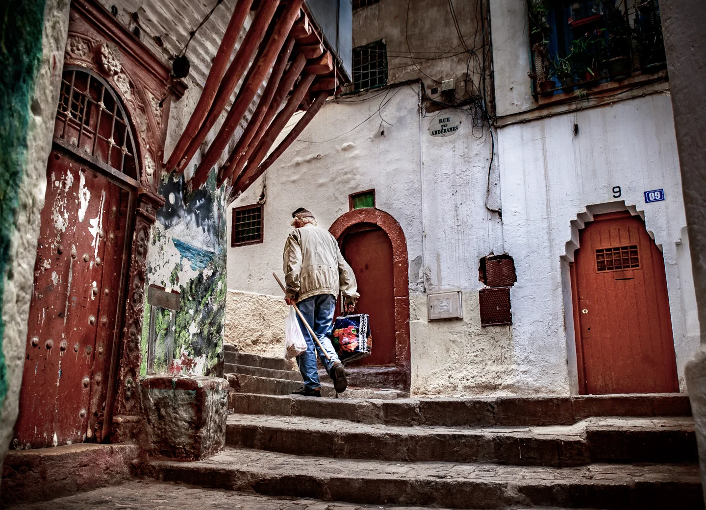 Stone steps and old houses in the Casbah of Algiers