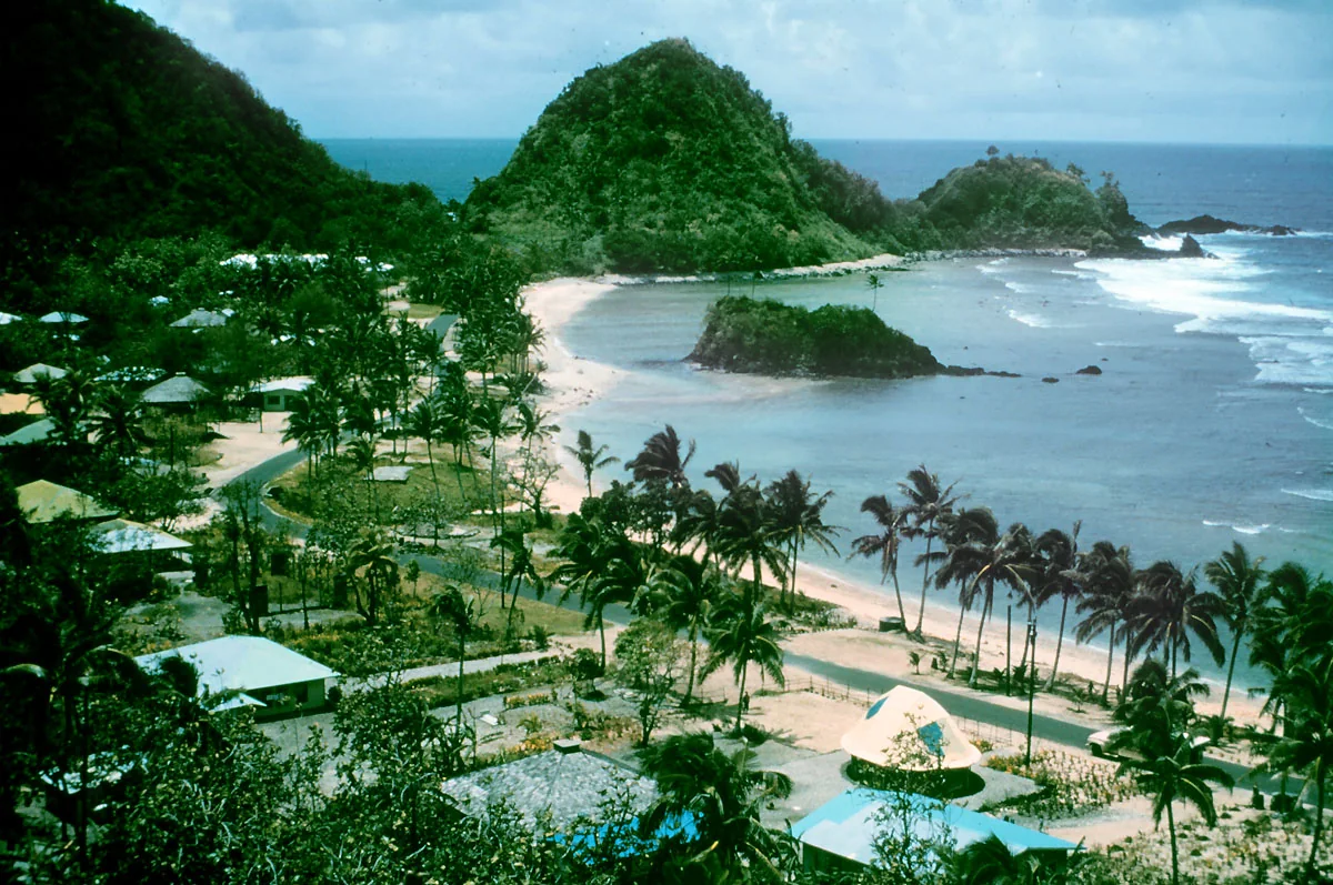 Coast and palm-lined beach in American Samoa photographed by NOAA