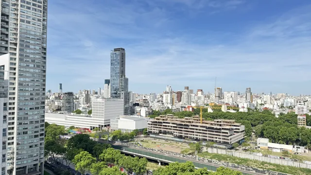 Palermo Soho towers, railway tracks, construction and greenery in Buenos Aires