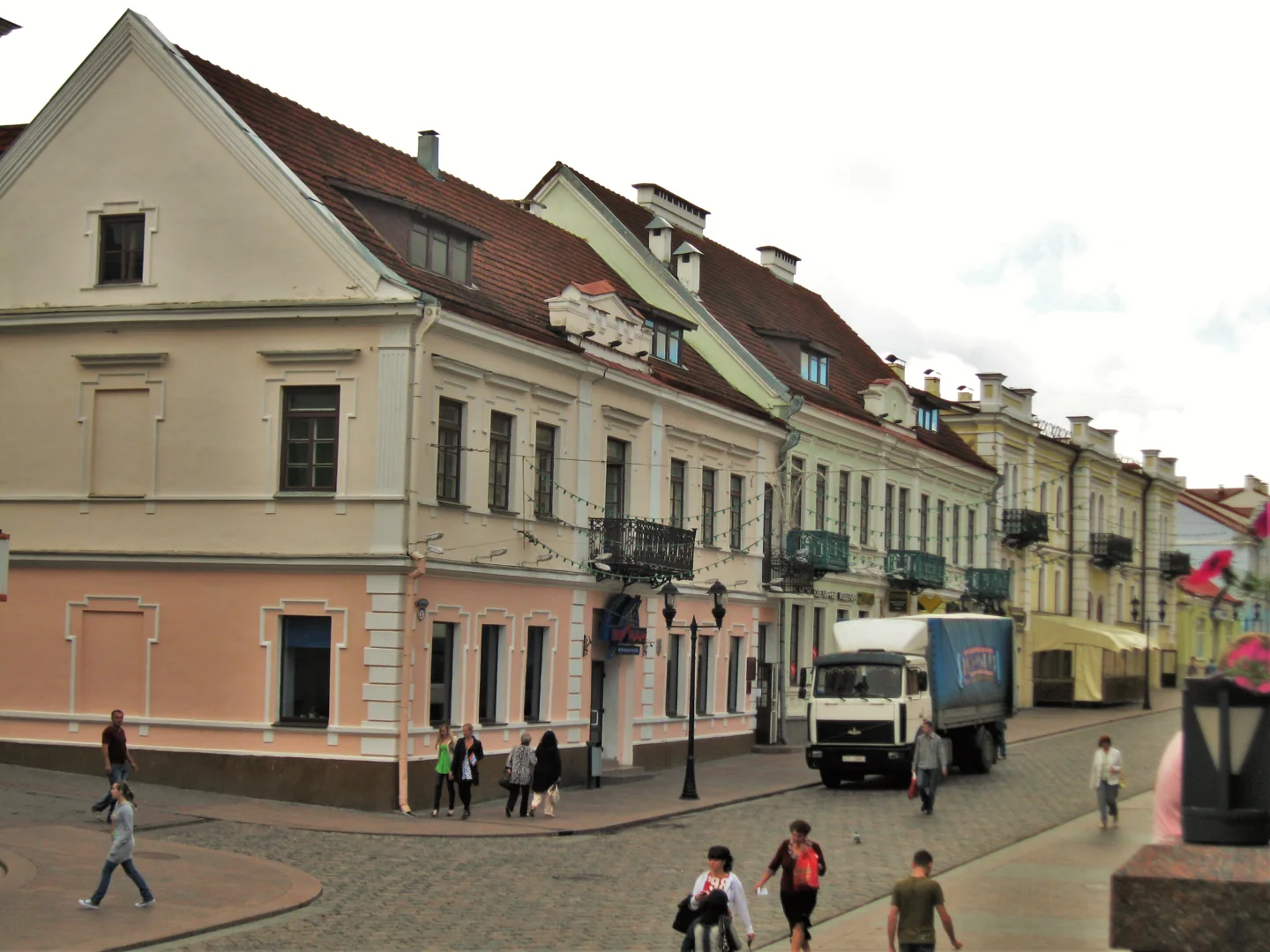 People walking on Sovetskaya pedestrian street in Grodno