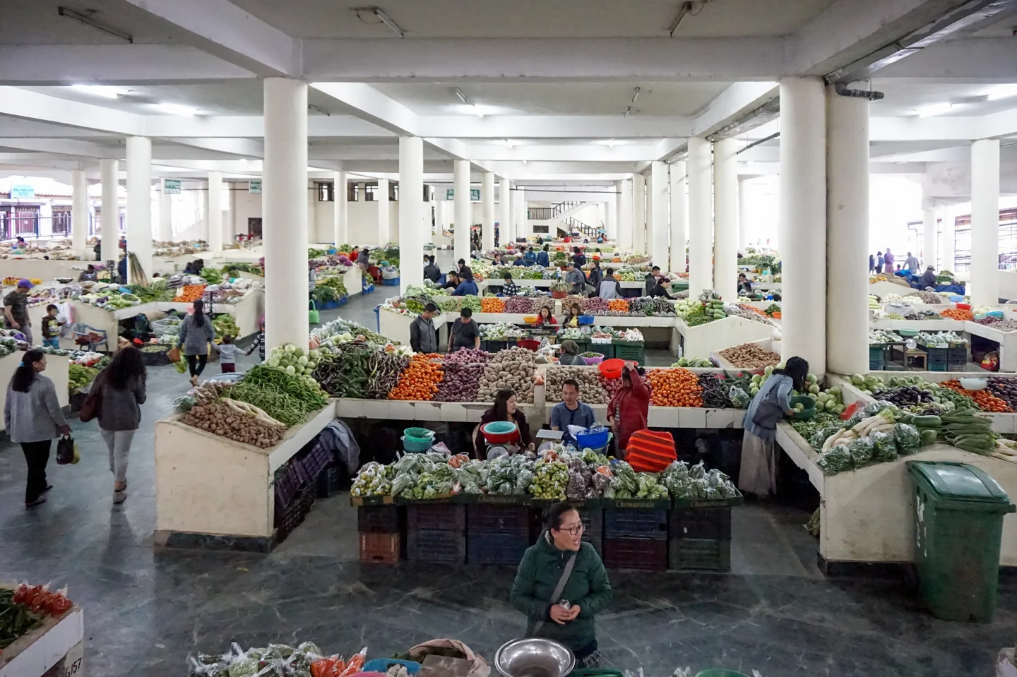 Produce stalls inside the Centenary Farmers Market in Thimphu