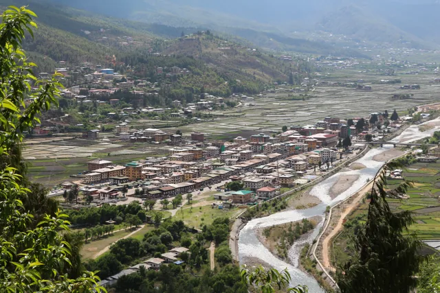 Paro town buildings in a Bhutanese valley