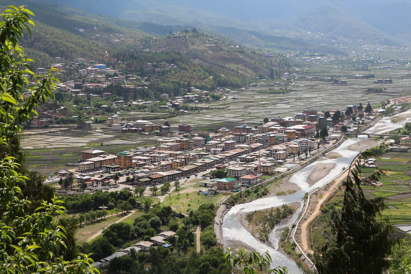 Paro town buildings in a Bhutanese valley