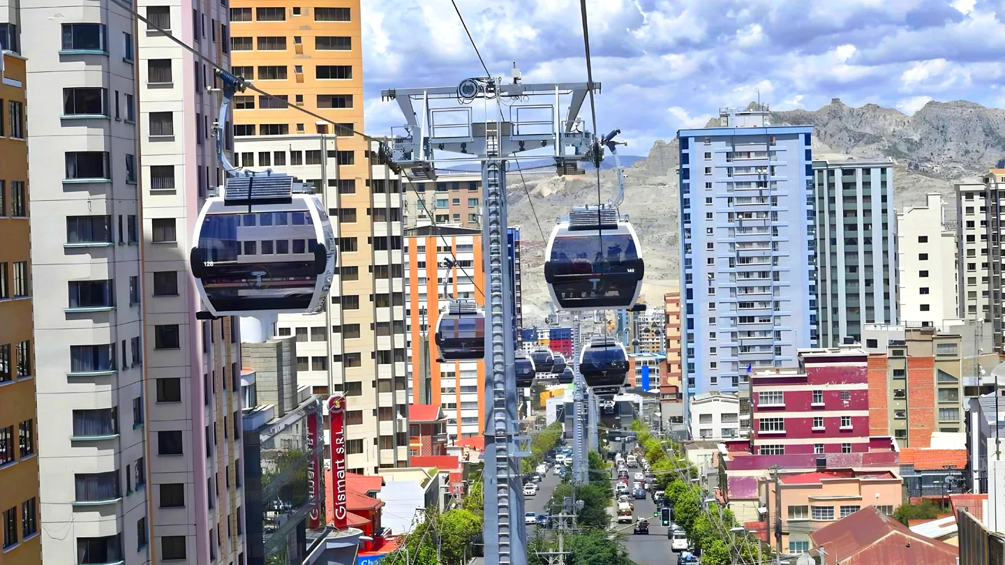 Cable-car cabins above La Paz, Bolivia