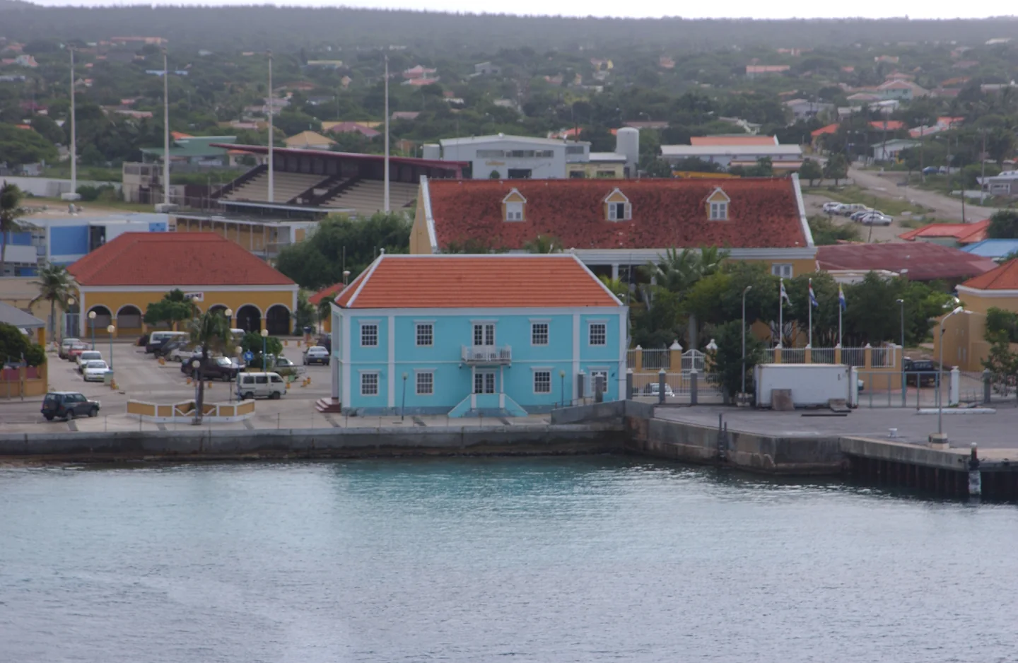 Colourful waterfront buildings and the shore at Kralendijk, Bonaire