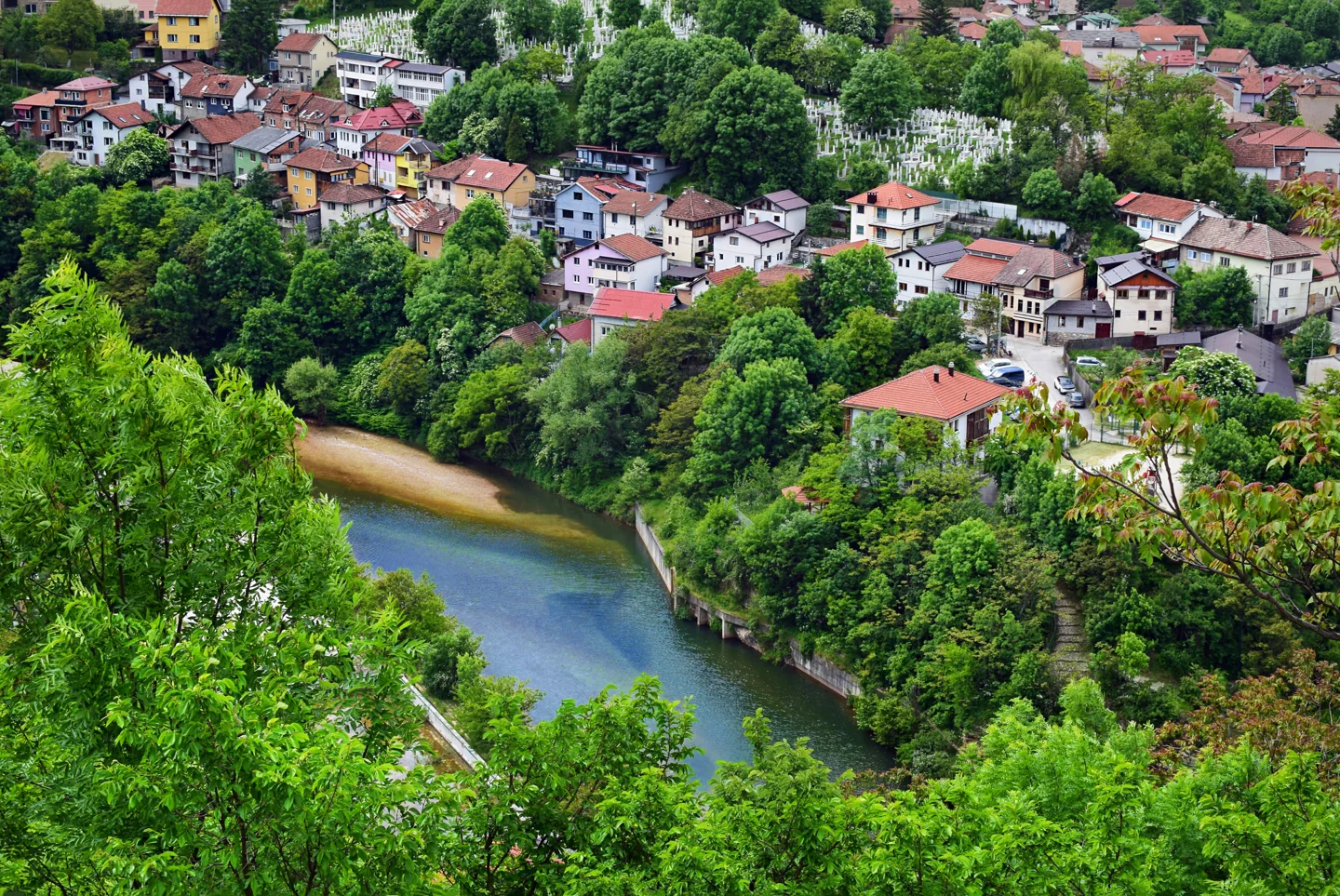 Sarajevo buildings and hills seen from an elevated viewpoint
