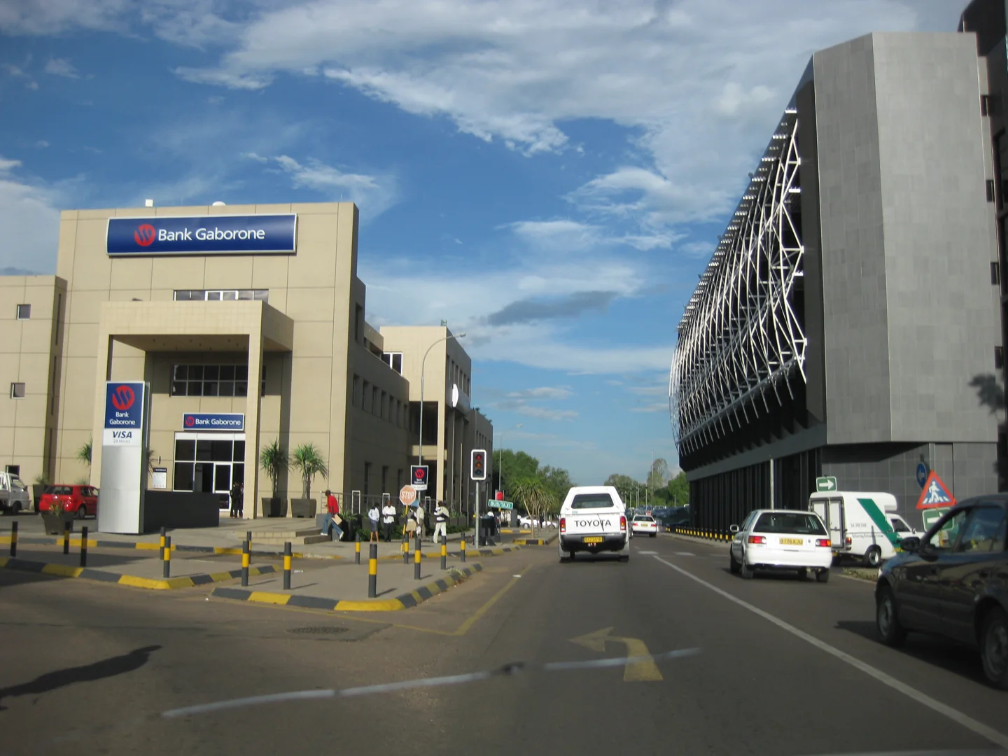 Road, buildings and traffic near Main Mall in Gaborone