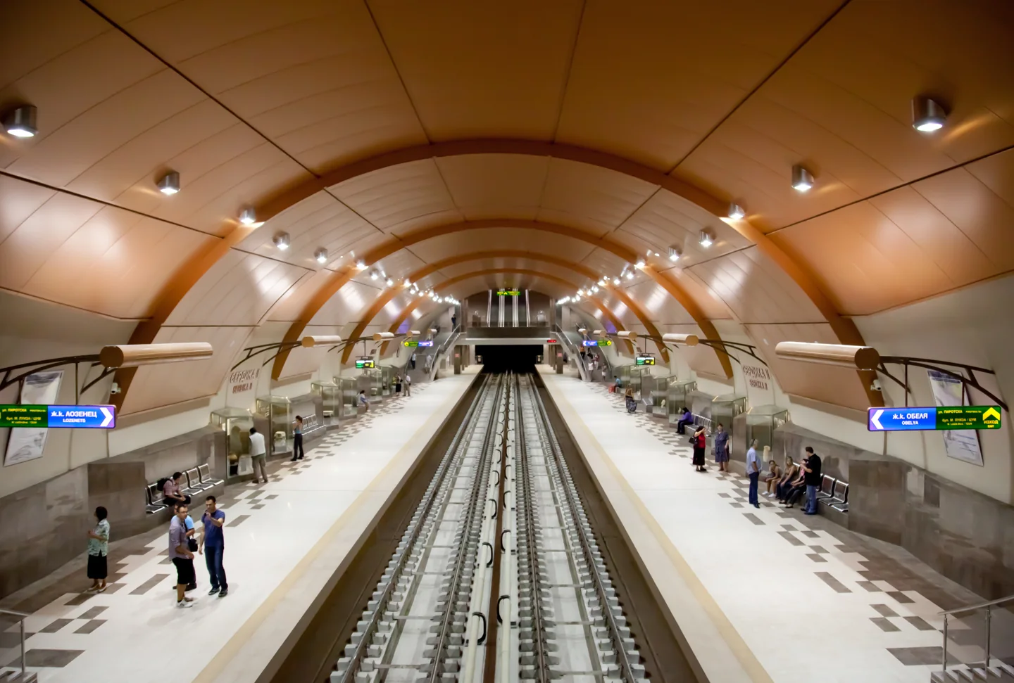 Serdika II metro station in Sofia with its platforms, lighting and escalators