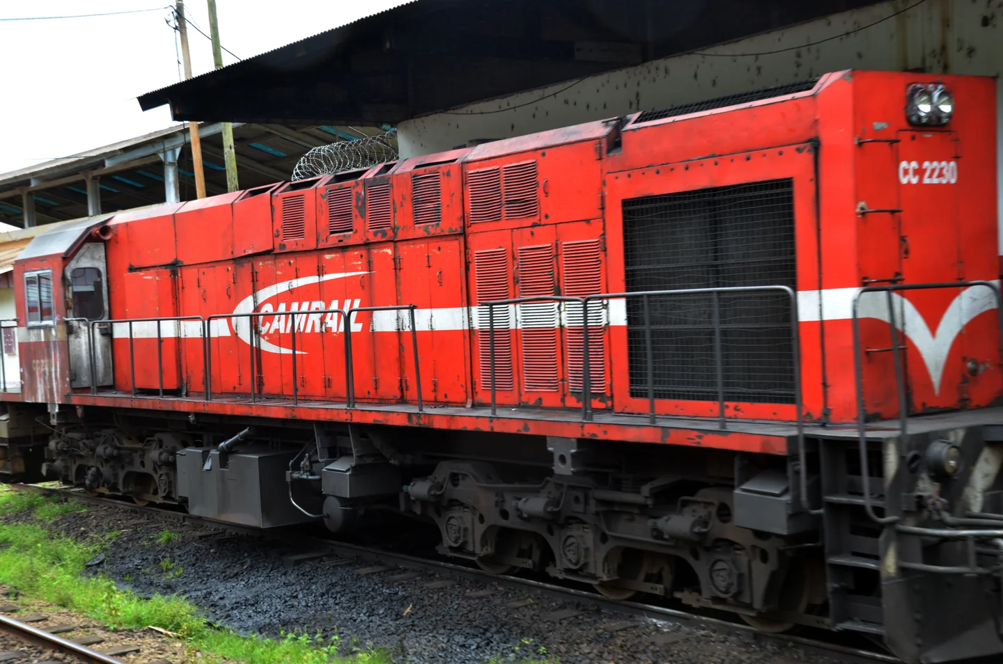 Red Camrail locomotive CC2230 in Cameroon