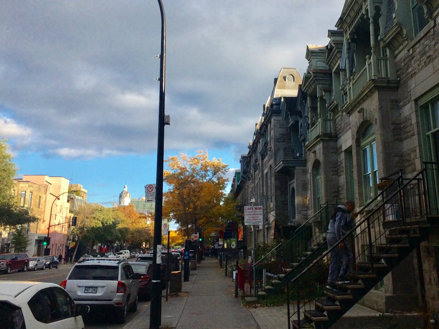 Montréal stone row houses with exterior staircases on rue Saint-Denis