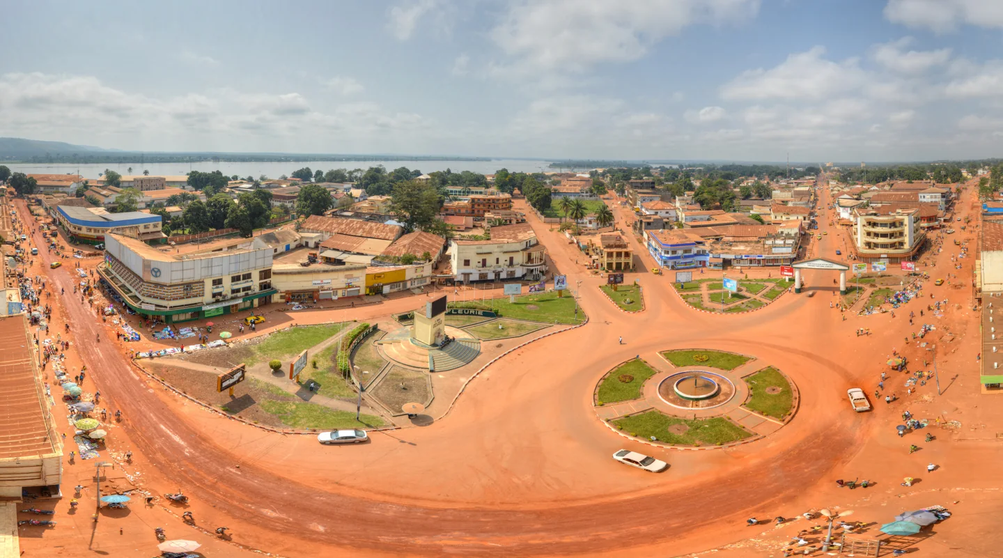Roads and buildings in central Bangui beside the Oubangui River