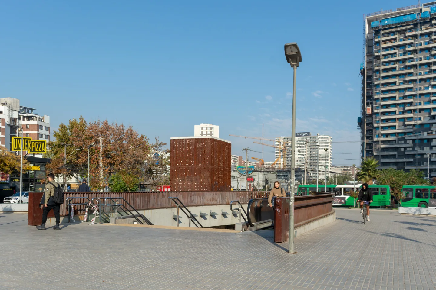 The entrance to Irarrázaval Metro station and its surrounding street