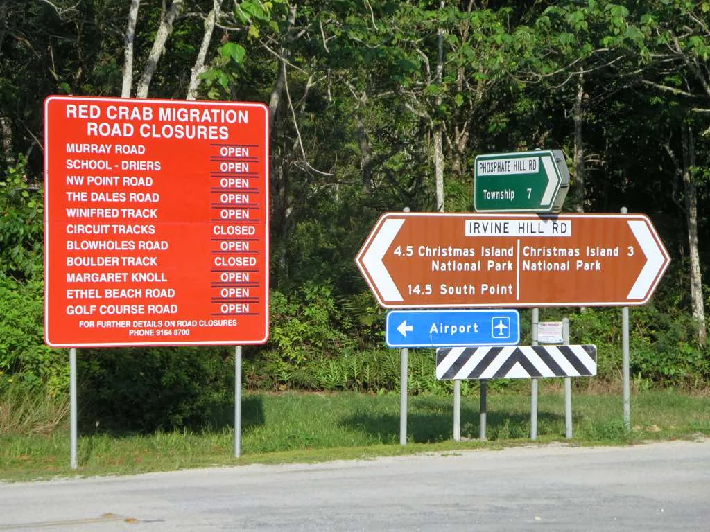 Road signage about red-crab migration on Christmas Island