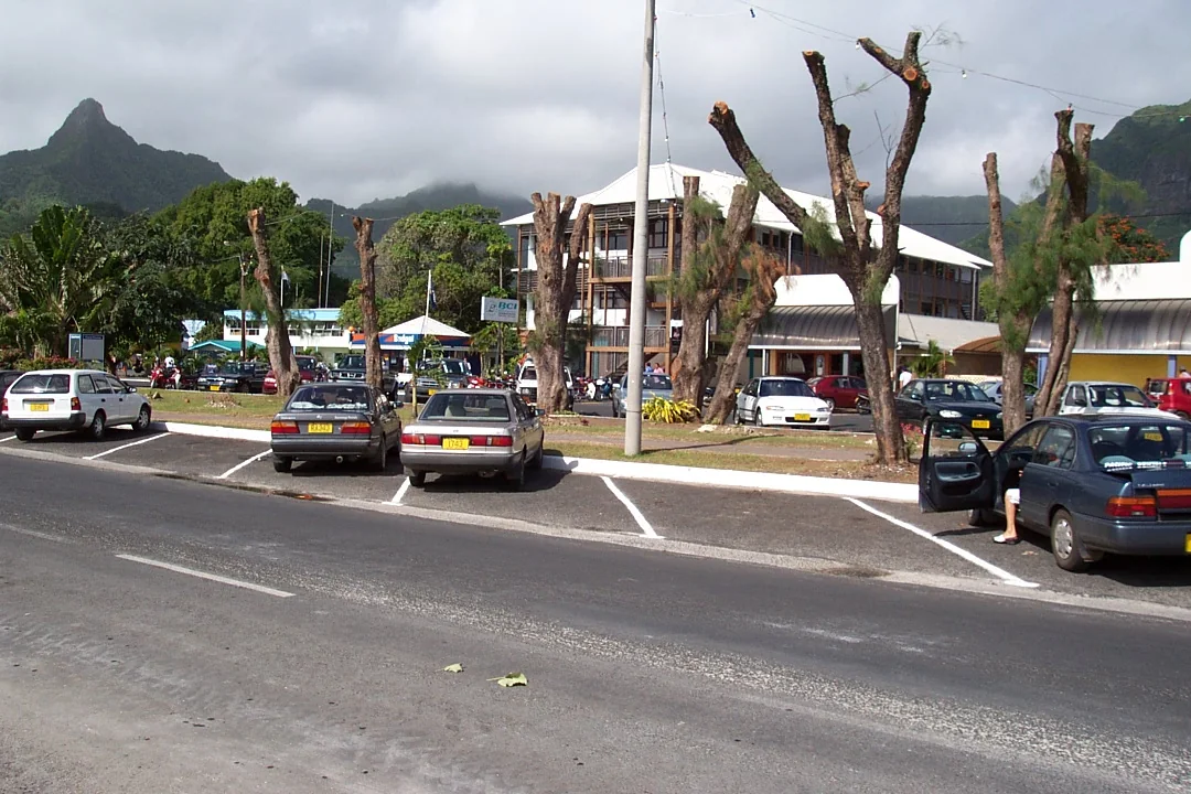 Avarua main street with buildings and traffic in 2003