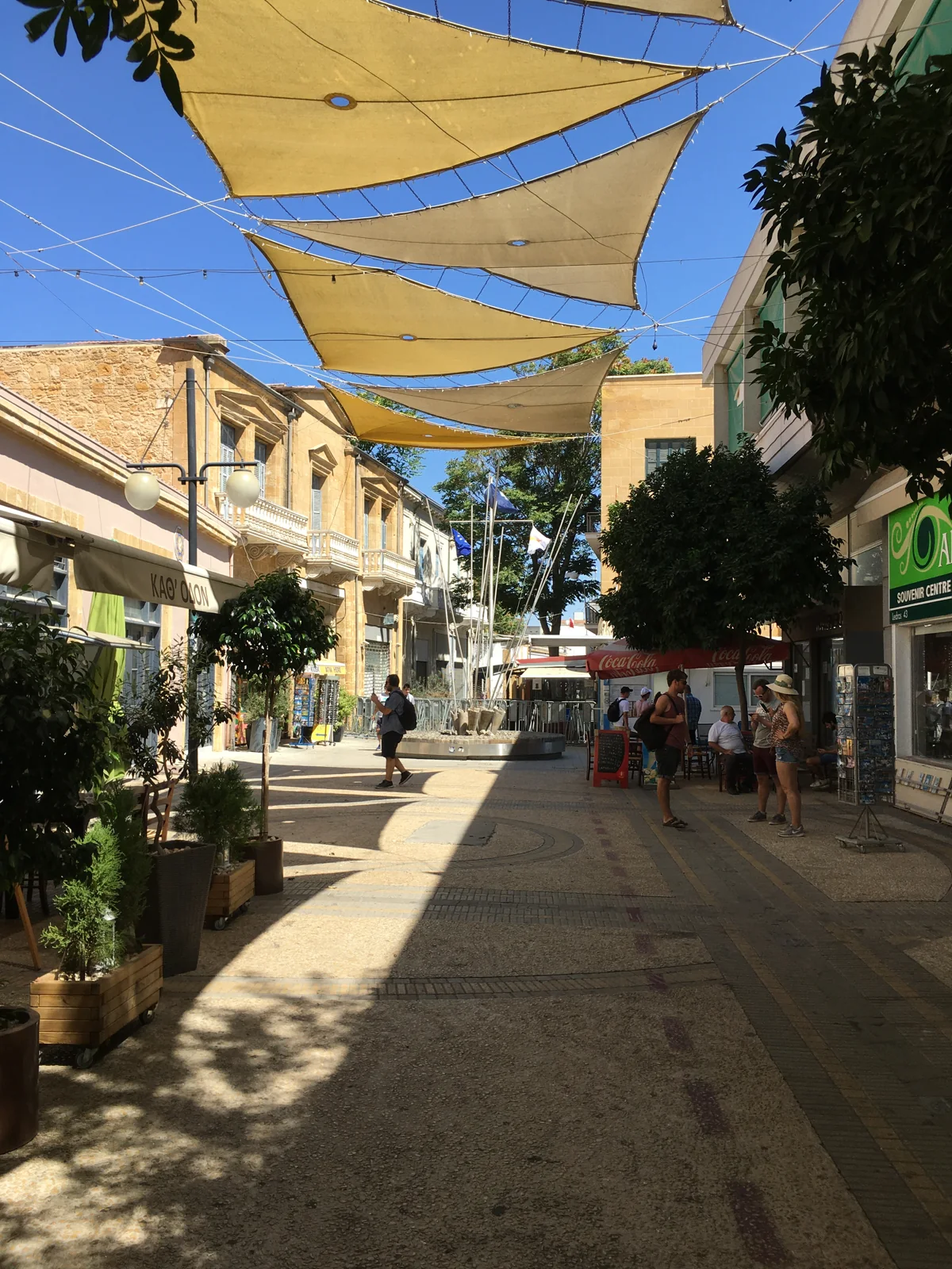 Pedestrian Ledra Street with shops and buildings in Nicosia