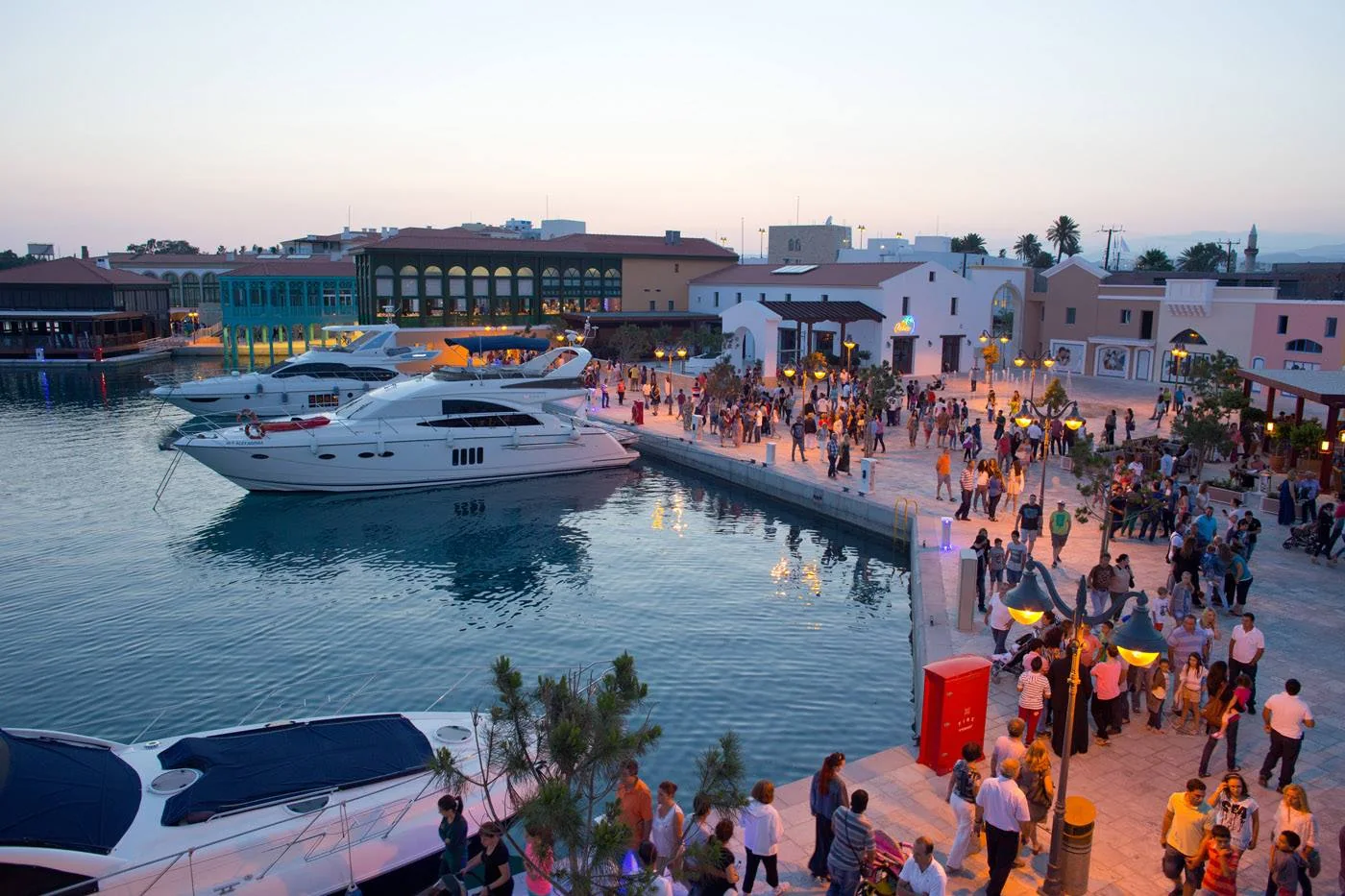 Restaurants and pedestrian public space beside Limassol Marina
