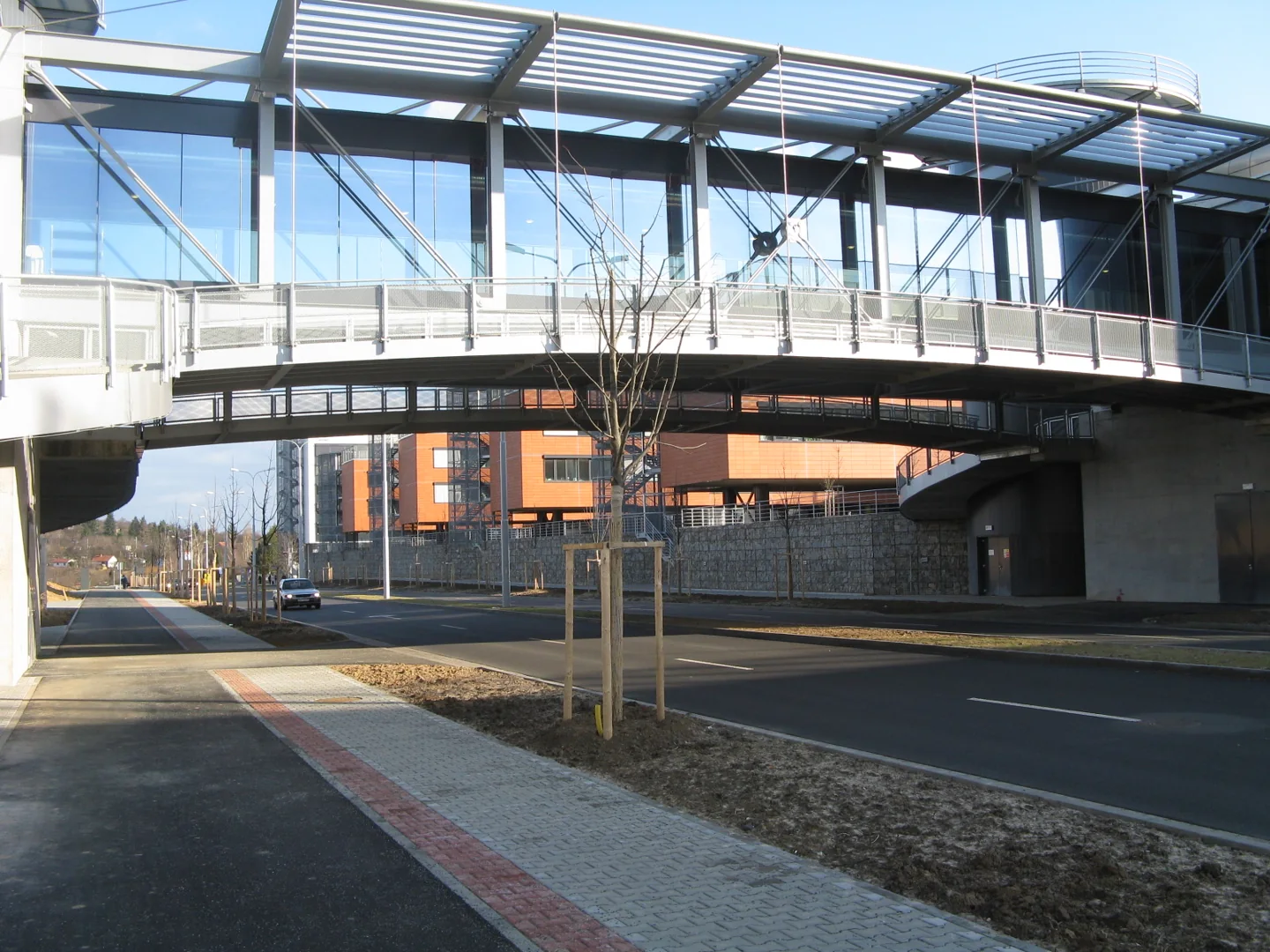 Masaryk University campus buildings and connecting walkway in Brno in 2008