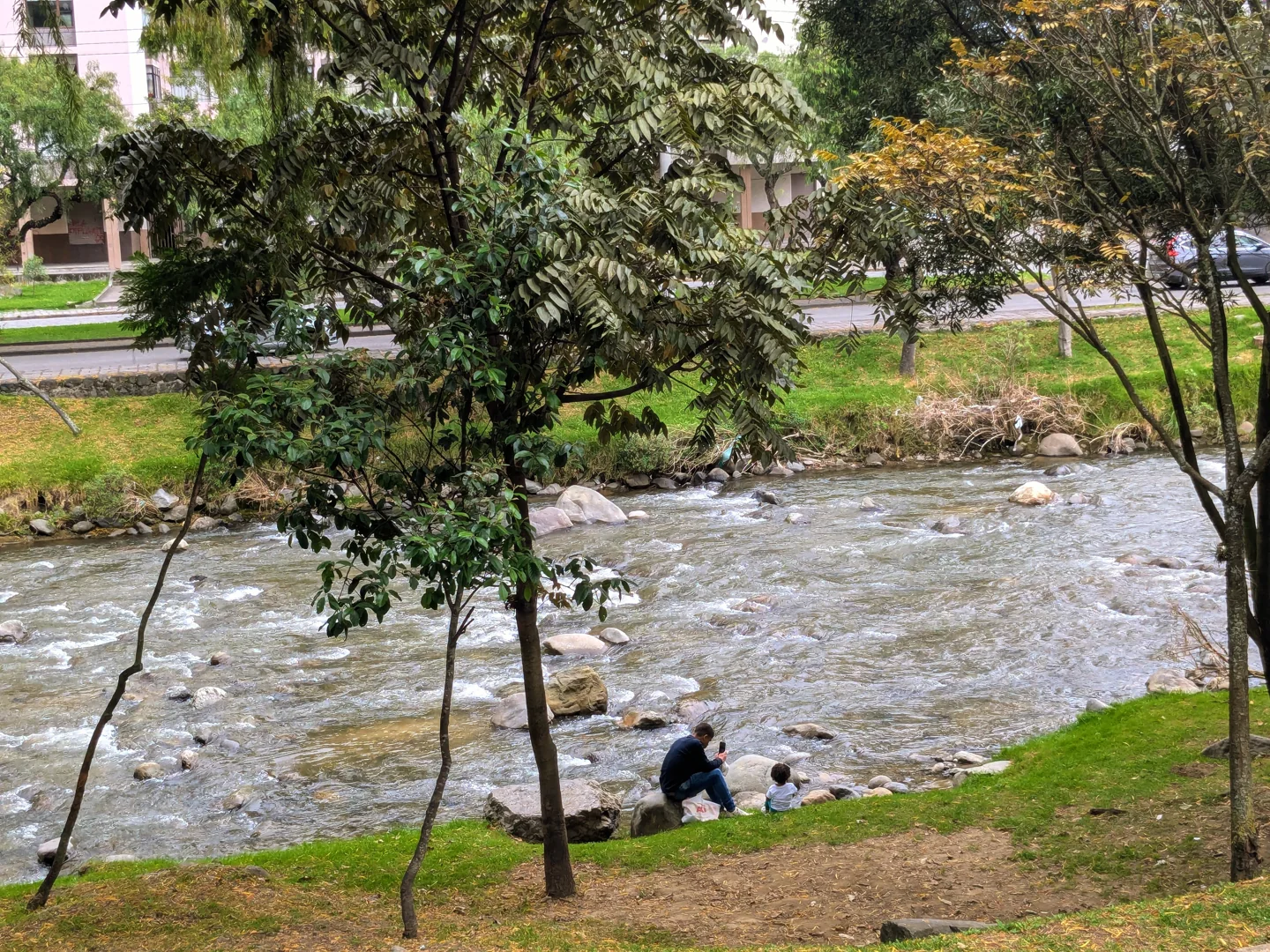 Tomebamba river and its banks in central Cuenca
