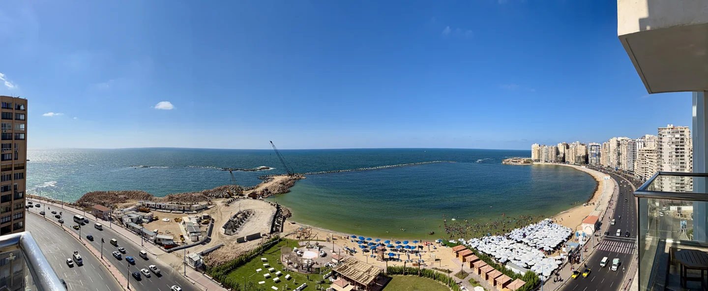 Panoramic view of Alexandria's Corniche and Mediterranean coast