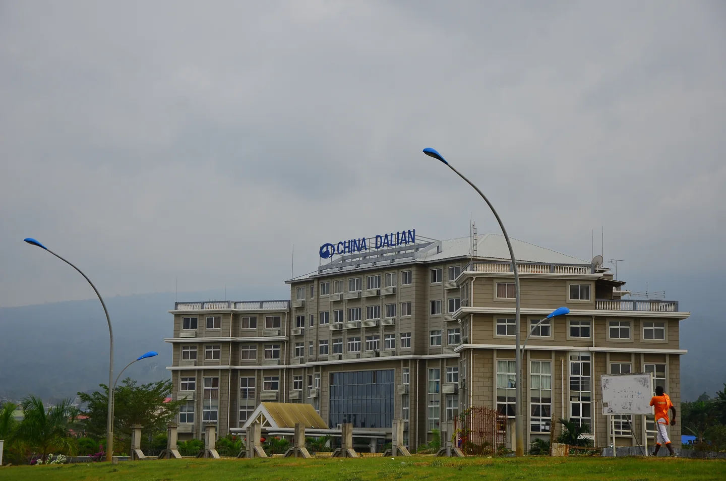 Hotel building and street setting in Malabo in 2015