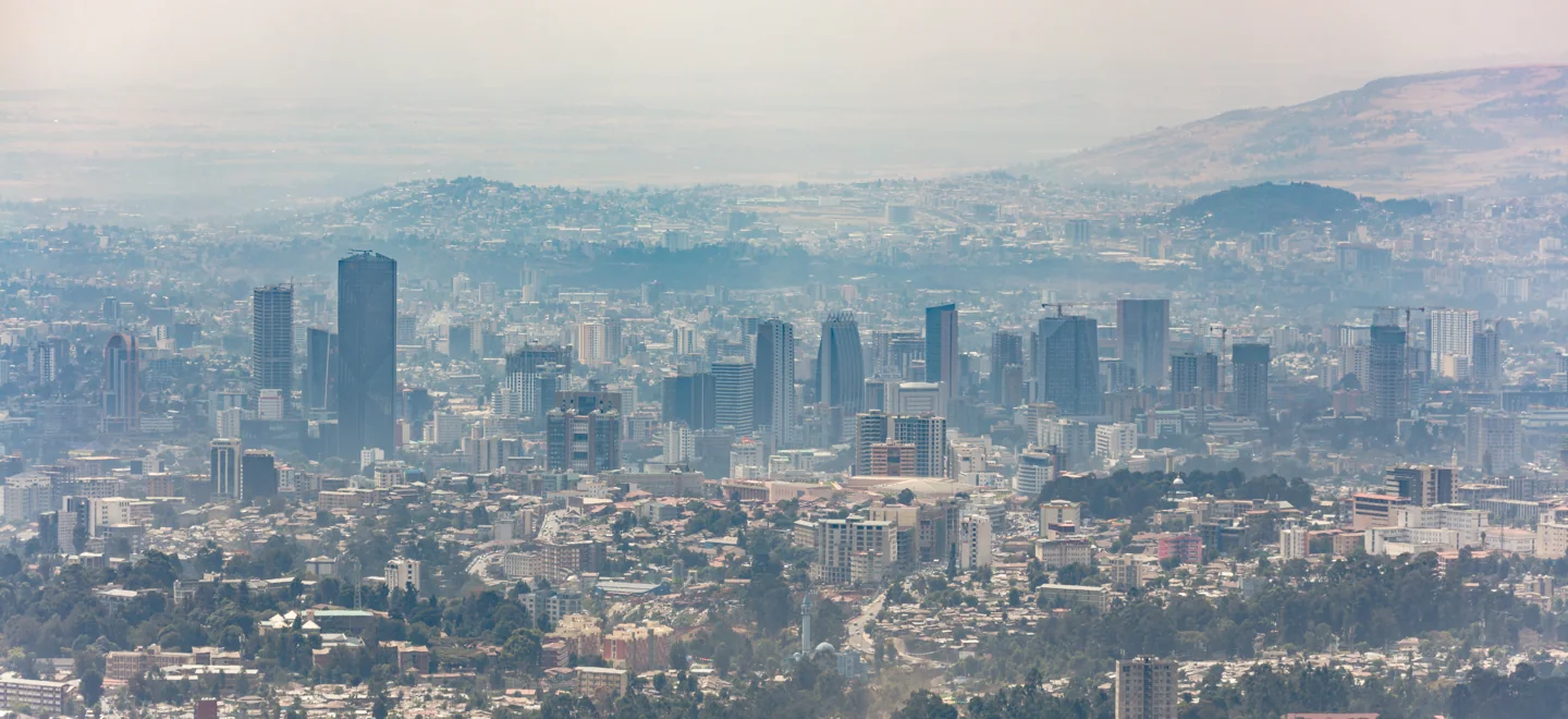 Panoramic view of Addis Ababa neighbourhoods and skyline from Mount Entoto