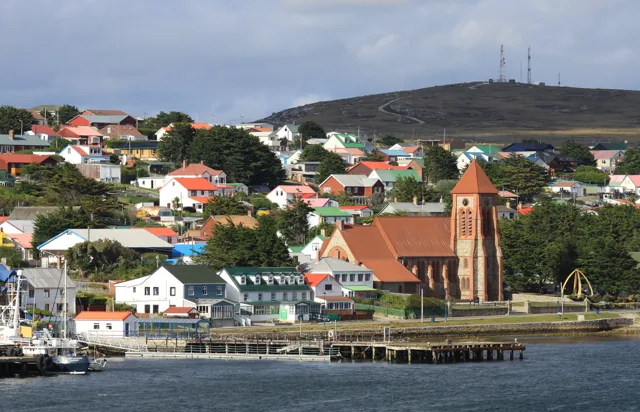 Stanley waterfront buildings beside the harbour